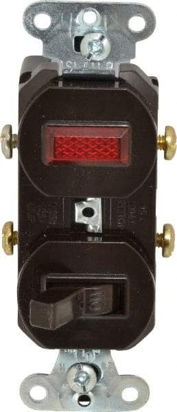 Pass & Seymour - 1 Pole, 120/125 VAC, 15 Amp, Flush Mounted, Ungrounded, Tamper Resistant Combination Switch with Pilot Light - NonNEMA Configuration, 1 Switch, Side Wiring, UL Listed 20 498 Standard - A1 Tooling