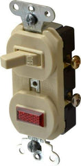 Pass & Seymour - 1 Pole, 120/125 VAC, 15 Amp, Flush Mounted, Ungrounded, Tamper Resistant Combination Switch with Pilot Light - NonNEMA Configuration, 1 Switch, Side Wiring, UL Listed 20 498 Standard - A1 Tooling