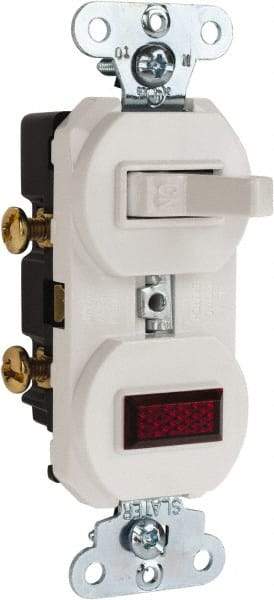 Pass & Seymour - 1 Pole, 120/125 VAC, 15 Amp, Flush Mounted, Ungrounded, Tamper Resistant Combination Switch with Pilot Light - NonNEMA Configuration, 1 Switch, Side Wiring, UL Listed 20 498 Standard - A1 Tooling