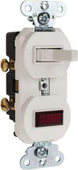 Pass & Seymour - 1 Pole, 120/125 VAC, 15 Amp, Flush Mounted, Ungrounded, Tamper Resistant Combination Switch with Pilot Light - NonNEMA Configuration, 1 Switch, Side Wiring, UL Listed 20 498 Standard - A1 Tooling