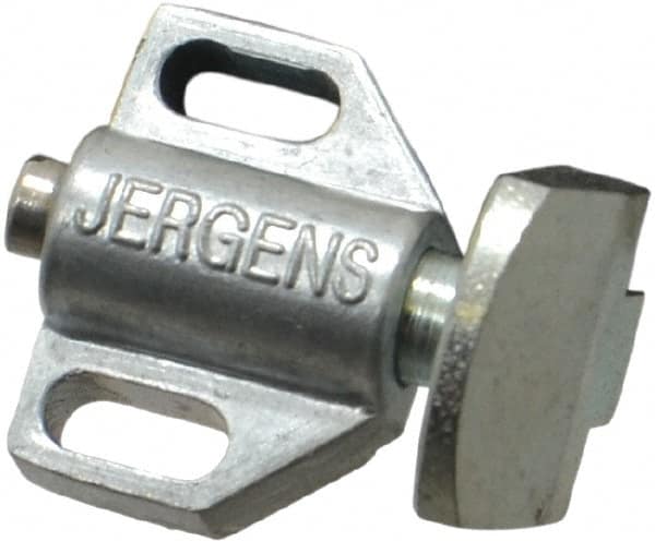 Jergens - 15/16" Body Width x 11/16" Body Len, 1/8" Stroke Len, 21/32" Btw Mt Hole Ctrs, Tang Square Spring Locating Stop - 10 Lb Mid End Force, 5/8" Stop Head Width x 7/8" Stop Head Height - A1 Tooling