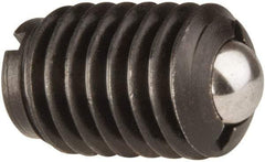 Jergens - 1/2-13, 0.281" Ball Diam, 3/4" Body Length, 0.072" Max Ball Reach, Threaded Ball Plunger - Steel Body, Stainless Steel Ball, 6 Lb Initial End Force, 30 Lb Final End Force, Locking Element - A1 Tooling