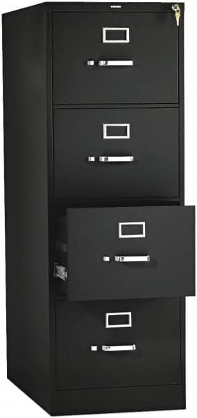 Hon - 15" Wide x 52" High x 26-1/2" Deep, 4 Drawer Vertical File with Lock - Steel, Black - A1 Tooling