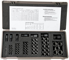 Jergens - 42 Inserts, M5x0.80 - M12x1.75 Internal Thread, M5x0.8, M6x1.0, M8x1.25-M8x1.0, M10x1.5-M10x1.25, M12x1.75-M12x1.25 Metric Coarse, Metric Fine, Carbon Steel, Thread Repair Kit - 8, 10, 12, 14, 16" Insert Length, Includes Installation Tool - Exact Industrial Supply