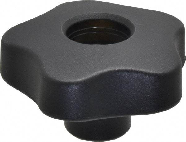 Elesa - 2.48" Head Diam, 5 Point Lobed Knob - 1/2-13 Hole, Thermoplastic, Black - A1 Tooling