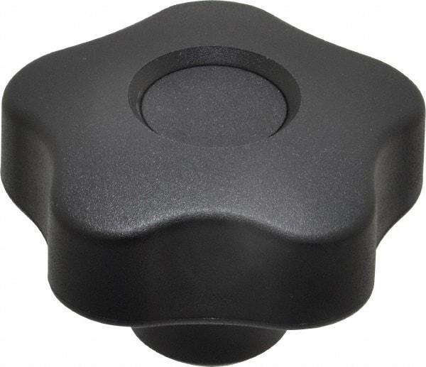 Elesa - 1.97" Head Diam, 5 Point Lobed Knob - 3/8-16 Hole, Thermoplastic, Black - A1 Tooling