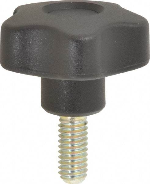 Elesa - 1.57" Head Diam, 5 Point Lobed Knob - 5/16-18 Stem, Thermoplastic, Black - A1 Tooling