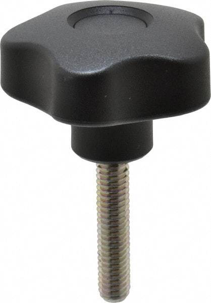 Elesa - 1.97" Head Diam, 5 Point Lobed Knob - 5/16-18 Stem, Thermoplastic, Black - A1 Tooling