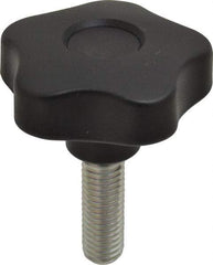 Elesa - 2.48" Head Diam, 5 Point Lobed Knob - 1/2-13 Stem, Thermoplastic, Black - A1 Tooling