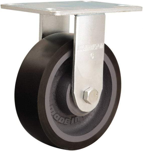 Hamilton - 6" Diam x 2" Wide x 7-1/2" OAH Top Plate Mount Rigid Caster - Polyurethane Mold onto Cast Iron Center, 1,500 Lb Capacity, Sealed Precision Ball Bearing, 4-1/2 x 6-1/4" Plate - A1 Tooling