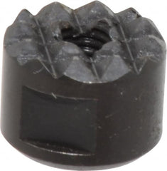 Fairlane - 10-32 Thread, 1/2" Diam, 3/8" High, Threaded, Fine Tooth Grade Diamond Serration Tooth Pattern, High Speed Steel, Round Positioning Gripper - 3/16" Flat Width, Black Oxide Coated - A1 Tooling