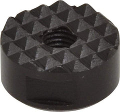 Fairlane - 1/4-28 Thread, 3/4" Diam, 3/8" High, Threaded, Fine Tooth Grade Diamond Serration Tooth Pattern, High Speed Steel, Round Positioning Gripper - 3/16" Flat Width, Black Oxide Coated - A1 Tooling