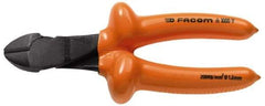 Facom - 7-9/32" OAL, 1.8mm Capacity, 25/32" Jaw Length x 7/16" Jaw Width, Insulated Diagonal Cutter Pliers - Standard Head, Cushion Grip Handles - A1 Tooling