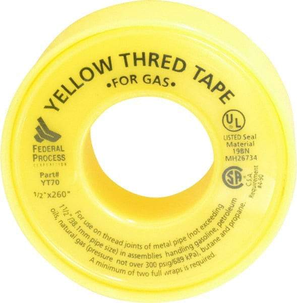 Federal Process - 1/2" Wide x 260" Long Gas Pipe Repair Tape - 3.8 mil Thick, -450 to 550°F, Yellow - A1 Tooling