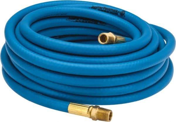 PRO-SOURCE - 1/4" ID x 15/32" OD 25' Long Multipurpose Air Hose - MNPT x MNPT Ends, 300 Working psi, 23 to 150°F, 1/4" Fitting, Blue - A1 Tooling