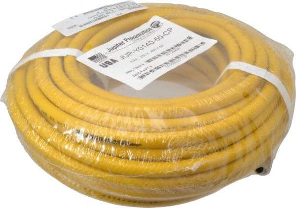 PRO-SOURCE - 1/4" ID x 15/32" OD 50' Long Multipurpose Air Hose - MNPT x MNPT Ends, 300 Working psi, 23 to 150°F, 1/4" Fitting, Yellow - A1 Tooling