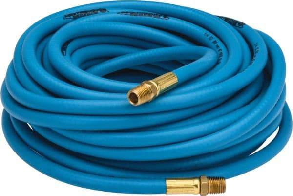 PRO-SOURCE - 1/4" ID x 15/32" OD 50' Long Multipurpose Air Hose - MNPT x MNPT Ends, 300 Working psi, 23 to 150°F, 1/4" Fitting, Blue - A1 Tooling