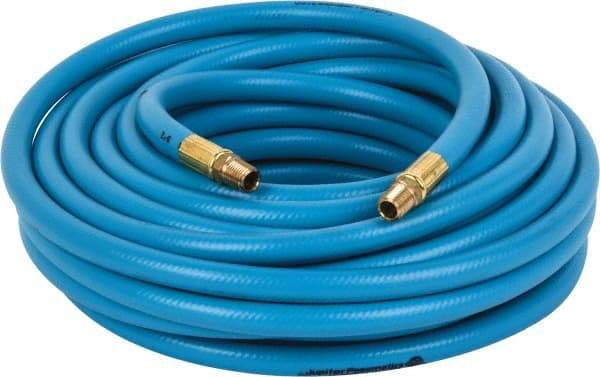 PRO-SOURCE - 3/8" ID x 19/32" OD 50' Long Multipurpose Air Hose - MNPT x MNPT Ends, 300 Working psi, 23 to 150°F, 1/4" Fitting, Blue - A1 Tooling