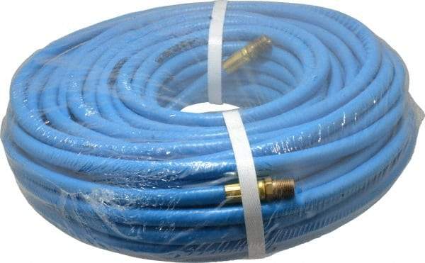 PRO-SOURCE - 1/4" ID x 15/32" OD 100' Long Multipurpose Air Hose - MNPT x MNPT Ends, 300 Working psi, 23 to 150°F, 1/4" Fitting, Blue - A1 Tooling