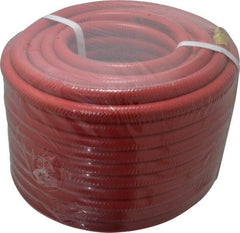 PRO-SOURCE - 3/8" ID x 19/32" OD 100' Long Multipurpose Air Hose - MNPT x MNPT Ends, 300 Working psi, 23 to 150°F, 1/4" Fitting, Red - A1 Tooling