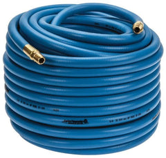 PRO-SOURCE - 3/8" ID x 19/32" OD 100' Long Multipurpose Air Hose - MNPT x MNPT Ends, 300 Working psi, 23 to 150°F, 1/4" Fitting, Blue - A1 Tooling