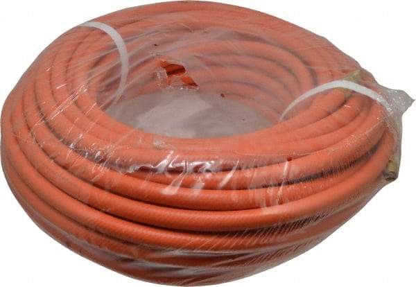 PRO-SOURCE - 3/8" ID x 19/32" OD 100' Long Multipurpose Air Hose - MNPT x MNPT Ends, 300 Working psi, 23 to 150°F, 1/4" Fitting, Orange - A1 Tooling