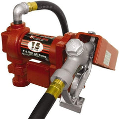 Tuthill - 15 GPM, 3/4" Hose Diam, AC Tank Pump with Manual Nozzle - 1" Inlet, 3/4" Outlet, 115 Volts, 12' Hose Length, 1/4 hp - A1 Tooling