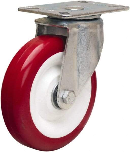 Hamilton - 5" Diam x 1-3/8" Wide x 6-1/16" OAH Top Plate Mount Swivel Caster - Polyurethane Mold on Polypropylene, 400 Lb Capacity, Sealed Precision Ball Bearing, 3-1/8 x 4-1/8" Plate - A1 Tooling