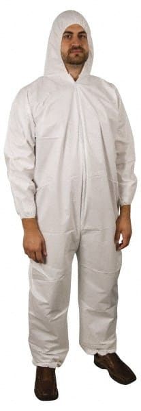 Non-Disposable Rain & Chemical-Resistant Coverall: White, Film Laminate Zipper Closure, Elastic Cuff, Elastic Ankle