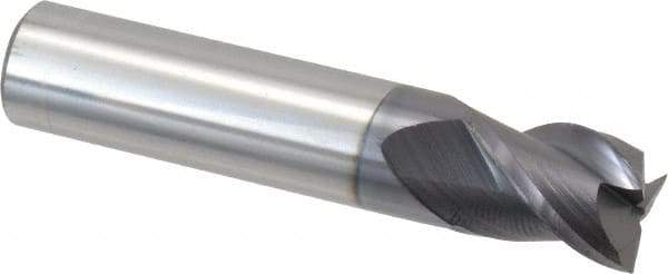 Accupro - 1/2", 5/8" LOC, 1/2" Shank Diam, 2-1/2" OAL, 3 Flute, Solid Carbide Square End Mill - Single End, AlTiN Finish, Spiral Flute, 40° Helix, Centercutting, Right Hand Cut, Right Hand Flute - A1 Tooling