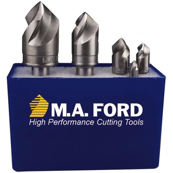 M.A. Ford - 5 Piece, 1/4 to 3/4" Head Diam, 100° Included Angle, Single End Countersink Set - A1 Tooling