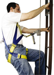 Ladder Safety Systems; Type: Ladder Safety System; Length (Feet): 100.0 ft; Automatic Pass Through: No; Diameter (Inch): 5/16; Material: Stainless Steel Cable; Includes: Cable Guide; Safety Sleeve w/Energy Absorber; Carabiner; Ladder Climber's Harness; Up