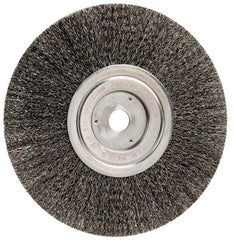 Weiler - 8" OD, 3/4" Arbor Hole, Crimped Steel Wheel Brush - 1/2" Face Width, 2-1/16" Trim Length, 0.014" Filament Diam, 6,000 RPM - A1 Tooling