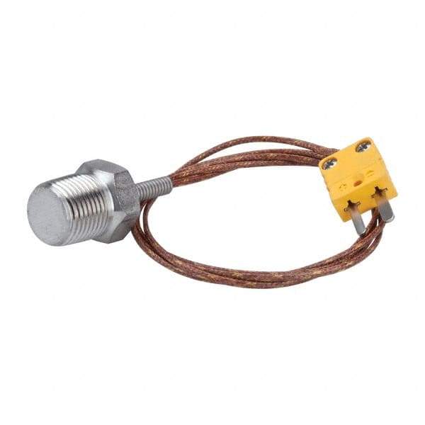 Thermo Electric - 0 to 221°F, K Pipe Plug, Thermocouple Probe - 5 Ft. Cable Length, Mini Connector, 10 Sec Response Time - A1 Tooling