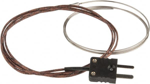 Thermo Electric - 0 to 1600°F, J Flexible, Thermocouple Probe - 3 Ft. Cable Length, Mini Connector, 25 Inch Probe Sheath Length, 3 Sec Response Time - A1 Tooling