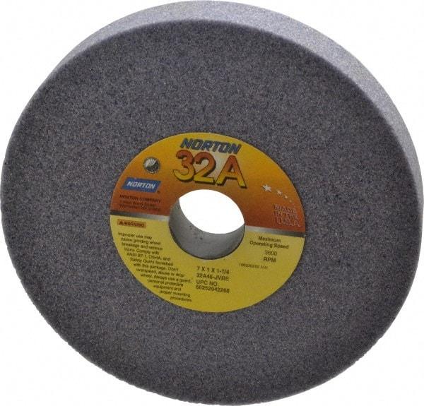 Norton - 7" Diam x 1-1/4" Hole x 1" Thick, J Hardness, 46 Grit Surface Grinding Wheel - Aluminum Oxide, Type 1, Coarse Grade, 3,600 Max RPM, Vitrified Bond, No Recess - A1 Tooling