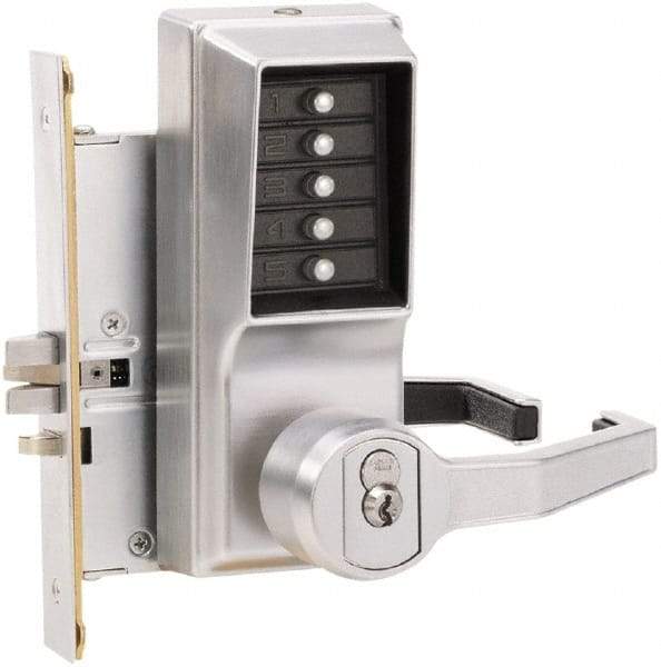 Kaba Access - Combination Entry Lever Lockset with Key Override - 2-3/4" Back Set, No Cylinder, Zamak3, Satin Chrome Finish - A1 Tooling