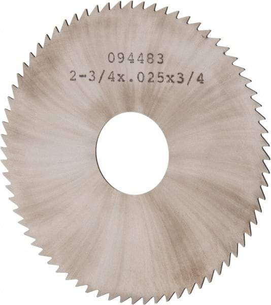 Made in USA - 2-3/4" Diam x 0.025" Blade Thickness x 3/4" Arbor Hole Diam, 72 Tooth Slitting and Slotting Saw - Arbor Connection, Solid Carbide, Concave Ground - A1 Tooling