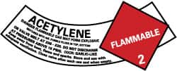 NMC - Hazardous Materials Label - Legend: Acetylene Gas - Flammable 2, English, Red, Black & White, 5-1/4" Long x 2" High, Sign Muscle Finish - A1 Tooling