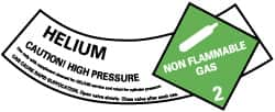 NMC - Hazardous Materials Label - Legend: Helium - Caution! High Pressure - Non Flammable Gas - 2, English, Green, Black & White, 5-1/4" Long x 2" High, Sign Muscle Finish - A1 Tooling