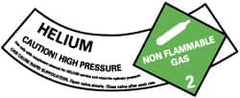 NMC - Hazardous Materials Label - Legend: Helium - Caution! High Pressure - Non Flammable Gas - 2, English, Green, Black & White, 5-1/4" Long x 2" High, Sign Muscle Finish - A1 Tooling