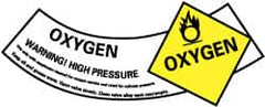 NMC - Hazardous Materials Label - Legend: Oxygen Warning! High Pressure, English, Yellow, Black & White, 5-1/4" Long x 2" High, Sign Muscle Finish - A1 Tooling