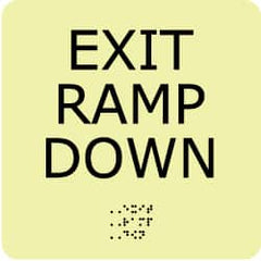 NMC - Exit Ramp Down, Plastic Exit Sign - 8" Wide x 8" High, English/Braille, Glow-in-the-Dark - A1 Tooling