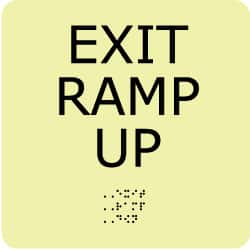 NMC - Exit Ramp Up, Plastic Exit Sign - 8" Wide x 8" High, English/Braille, Glow-in-the-Dark - A1 Tooling