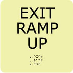 NMC - Exit Ramp Up, Plastic Exit Sign - 8" Wide x 8" High, English/Braille, Glow-in-the-Dark - A1 Tooling