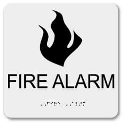 NMC - Fire Alarm, Plastic Fire Sign - 8" Wide x 8" High, English/Braille, Glow-in-the-Dark - A1 Tooling