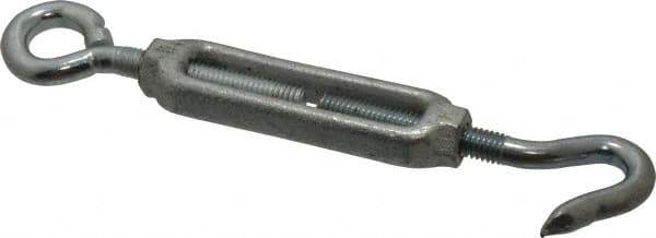 Made in USA - 144 (Eye) & 174 (Hook) Lb Load Limit, 3/8" Thread Diam, 2-7/8" Take Up, Malleable Iron Hook & Eye Turnbuckle - 3-7/8" Body Length, 1/4" Neck Length, 7-1/2" Closed Length - A1 Tooling