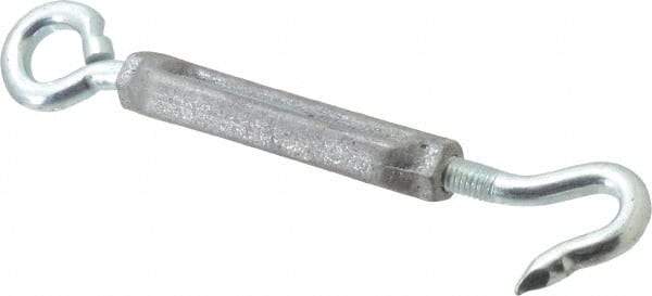 Made in USA - 144 (Eye) & 174 (Hook) Lb Load Limit, 3/8" Thread Diam, 2-7/8" Take Up, Aluminum Hook & Eye Turnbuckle - 3-7/8" Body Length, 1/4" Neck Length, 7-1/2" Closed Length - A1 Tooling