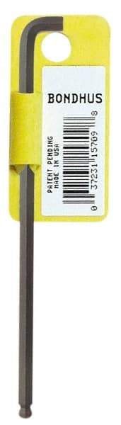 Bondhus - 1/16" Hex, Short Arm, Ball End Hex Key - 3-1/16" OAL, Protanium High Torque Steel, Inch System of Measurement - A1 Tooling