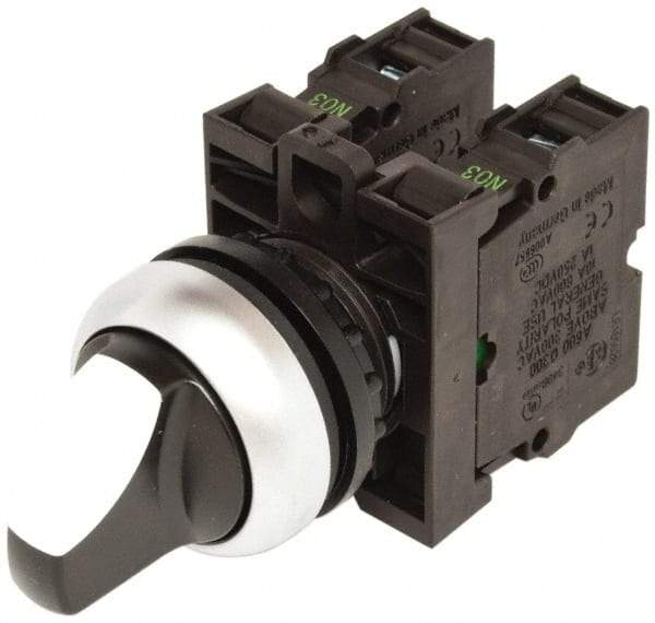 Eaton Cutler-Hammer - 22-1/2mm Mount Hole, 3 Position, Knob Operated, Selector Switch with Contact Blocks - Maintained (MA), Nonilluminated, 1 Contact Block, 2NO - A1 Tooling